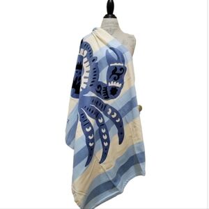 Spartina 449 Plush Velour Blue Crab Oversized Beach Towel NEW
